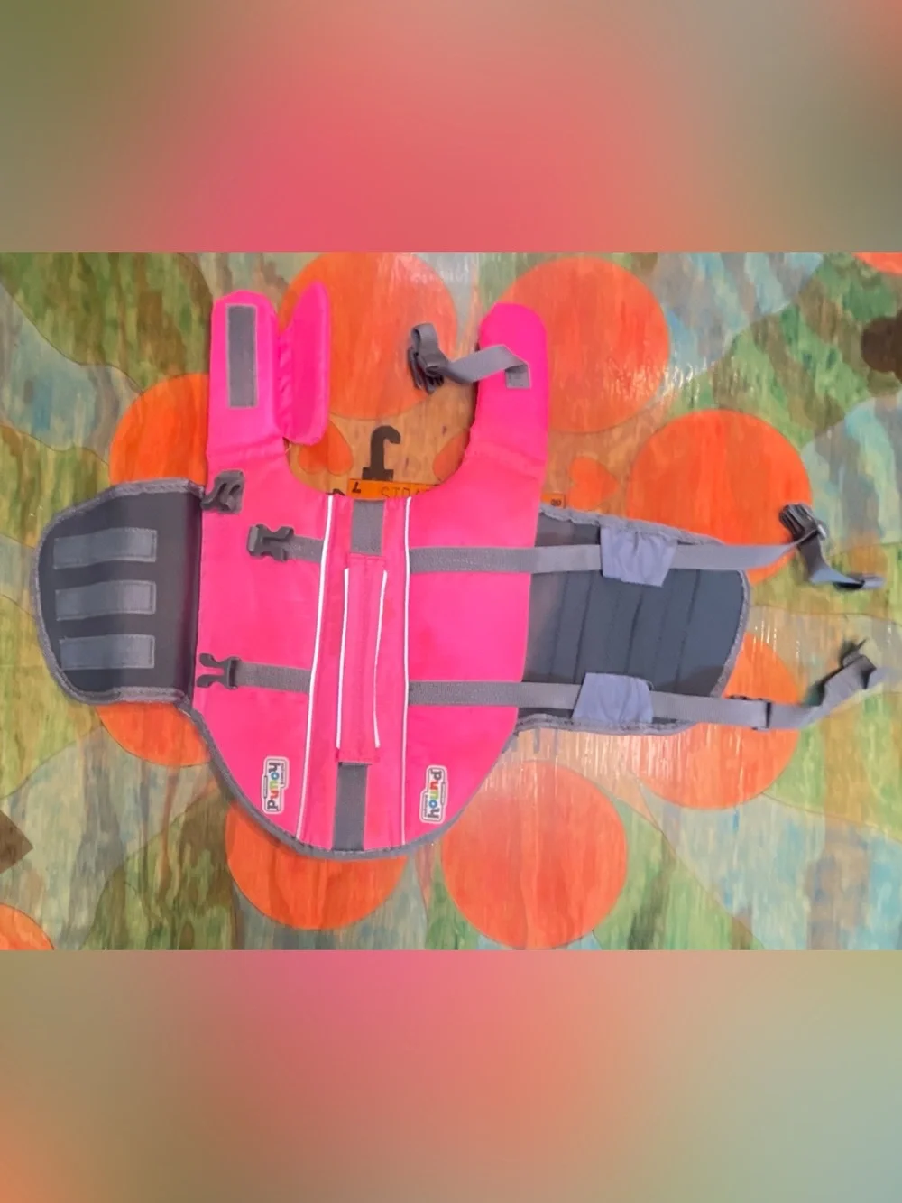 Outward Hound Dog Life Jacket Raise The Woof Pink Grey Size Small Handle Adjusta